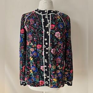 Logo Lavish By Lori Goldstein Mixed Print Floral Jacket With Picot Trim Sz XXS.